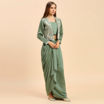 Square Neck Ready To Wear Silk Lehenga & Choli With Shrug